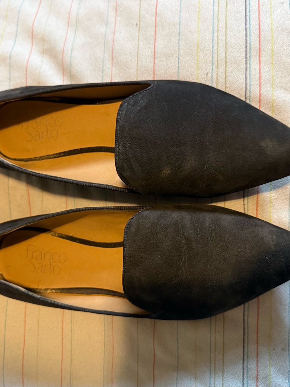 Franco Sarto Black Pointed Slip-On Loafers